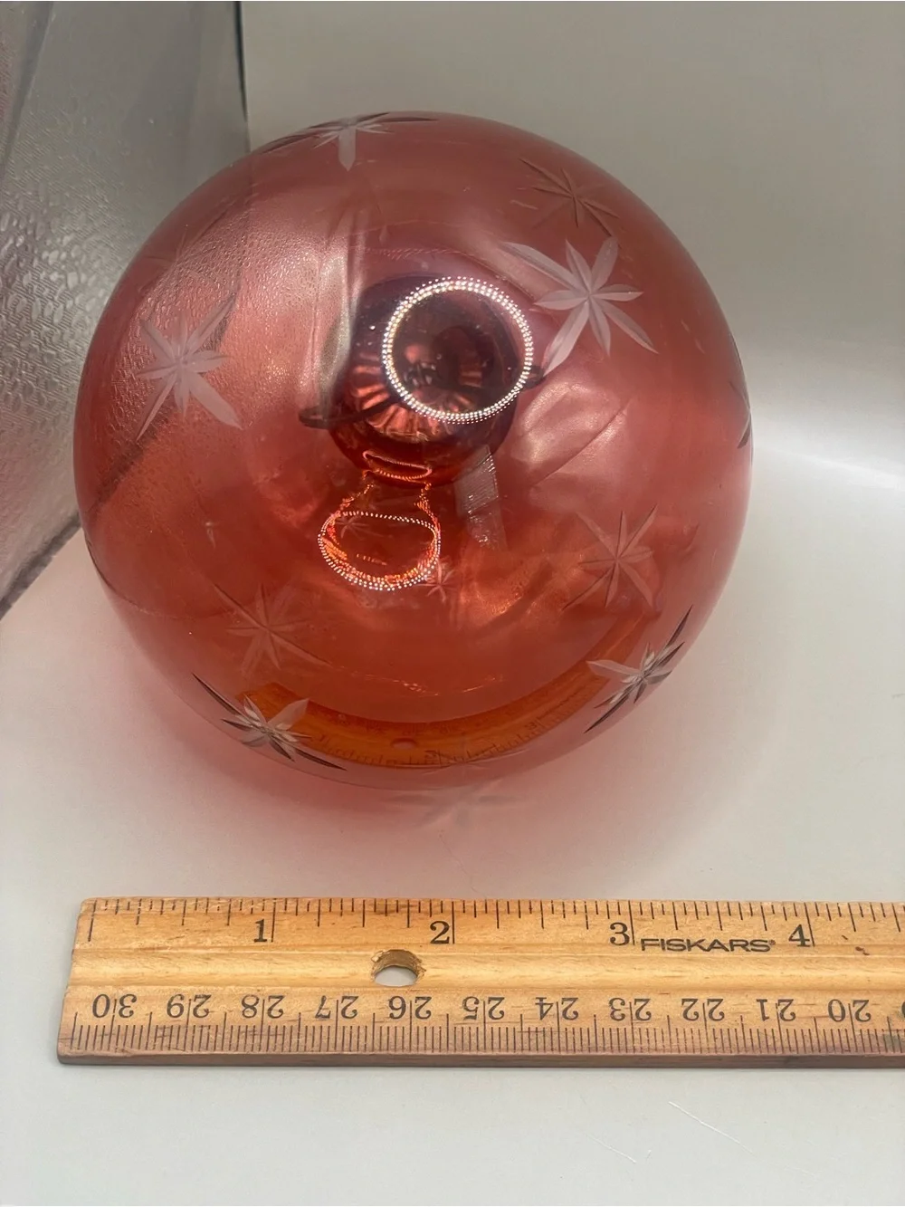 VTG Red Cut Glass Kugel Style 4” Christmas Ornament Not marked Heavy Snowflakes